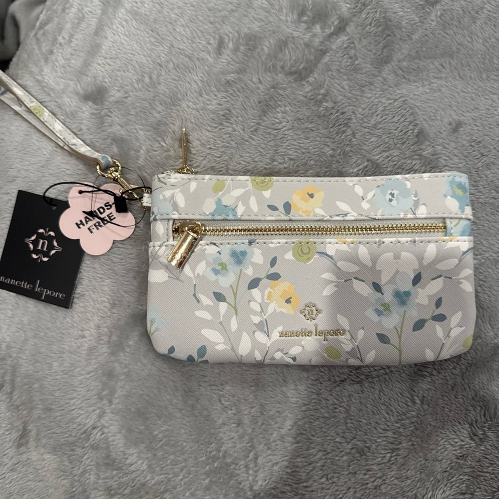 Nanette Lepore White and Gold Floral Clutch